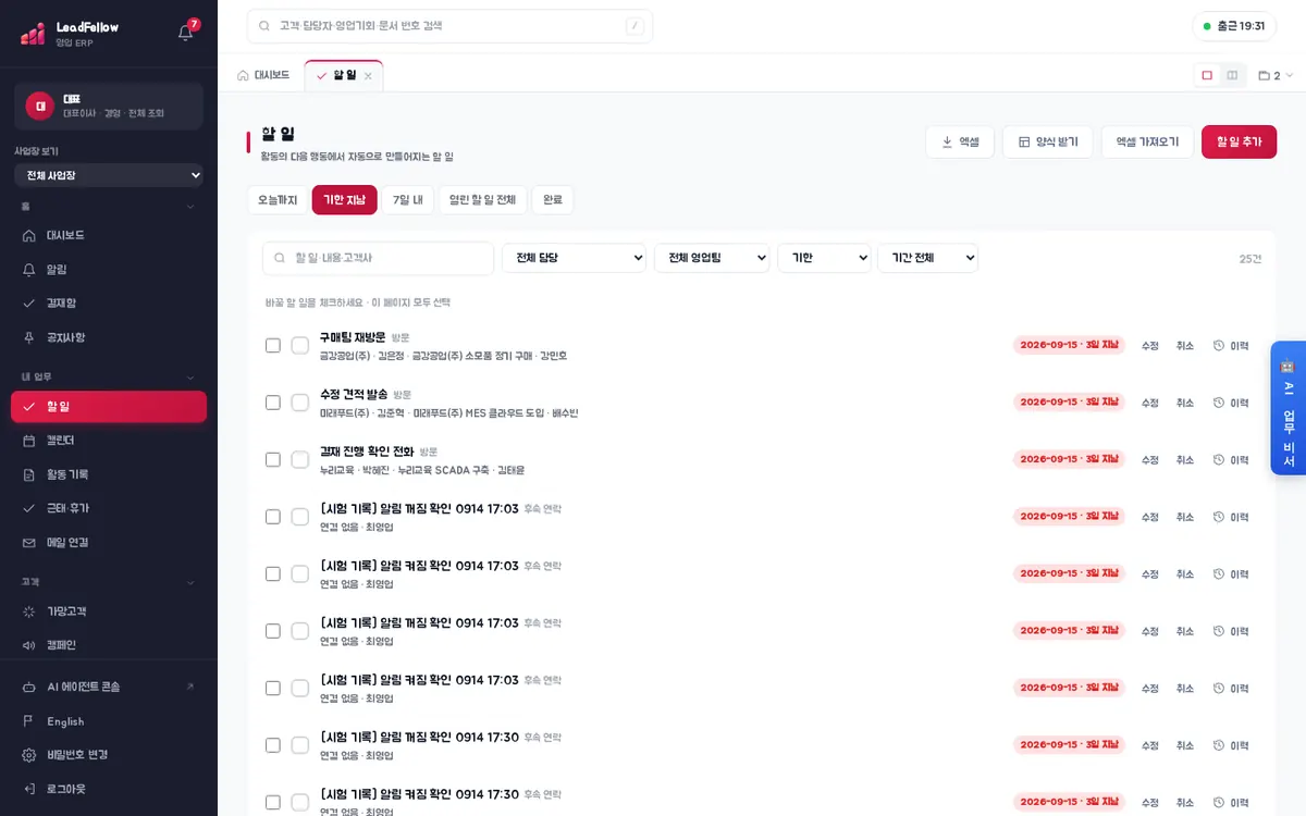 기한 지남 — 날짜가 지났는데 끝내지 않은 할 일